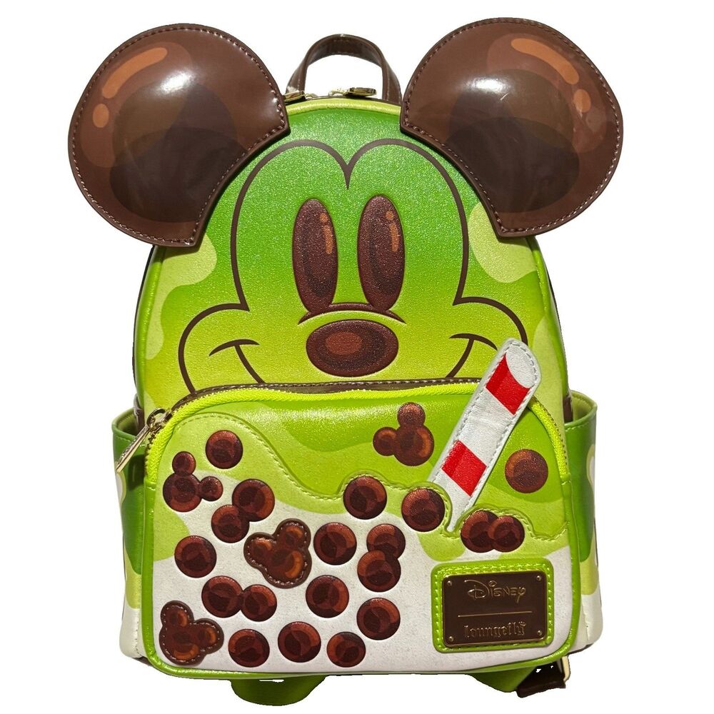 Loungefly Disney Mickey Mouse Green Tea Boba Mini Backpack Adjustable Strap NWT